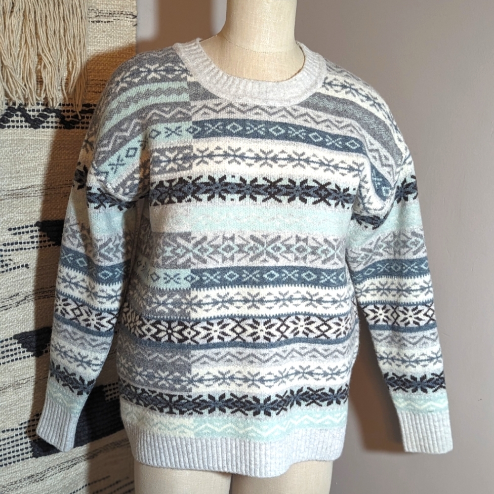 Loft Patchwork Fair Isle Sweater Medium - blue soft NWT